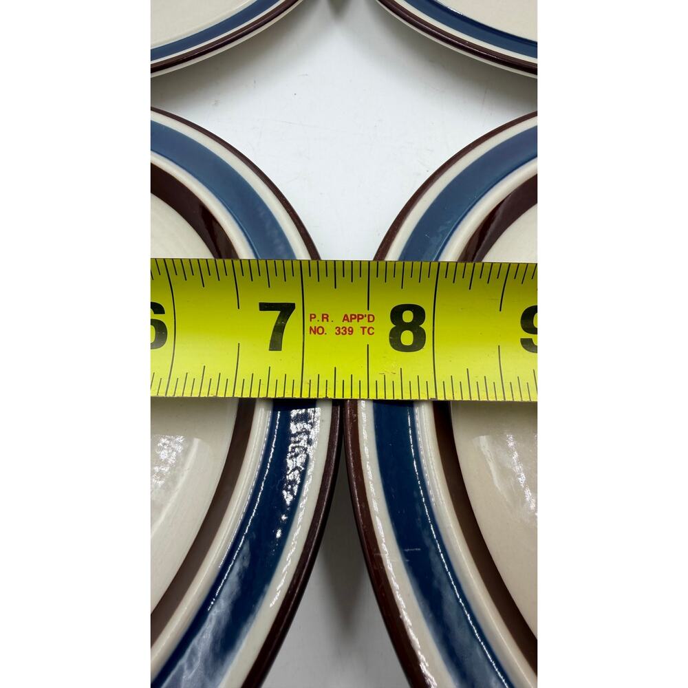 4 Japanese Genuine Stoneware The Market Place 7 1/4" Salad Plates Blue / Brown - Picture 2 of 3
